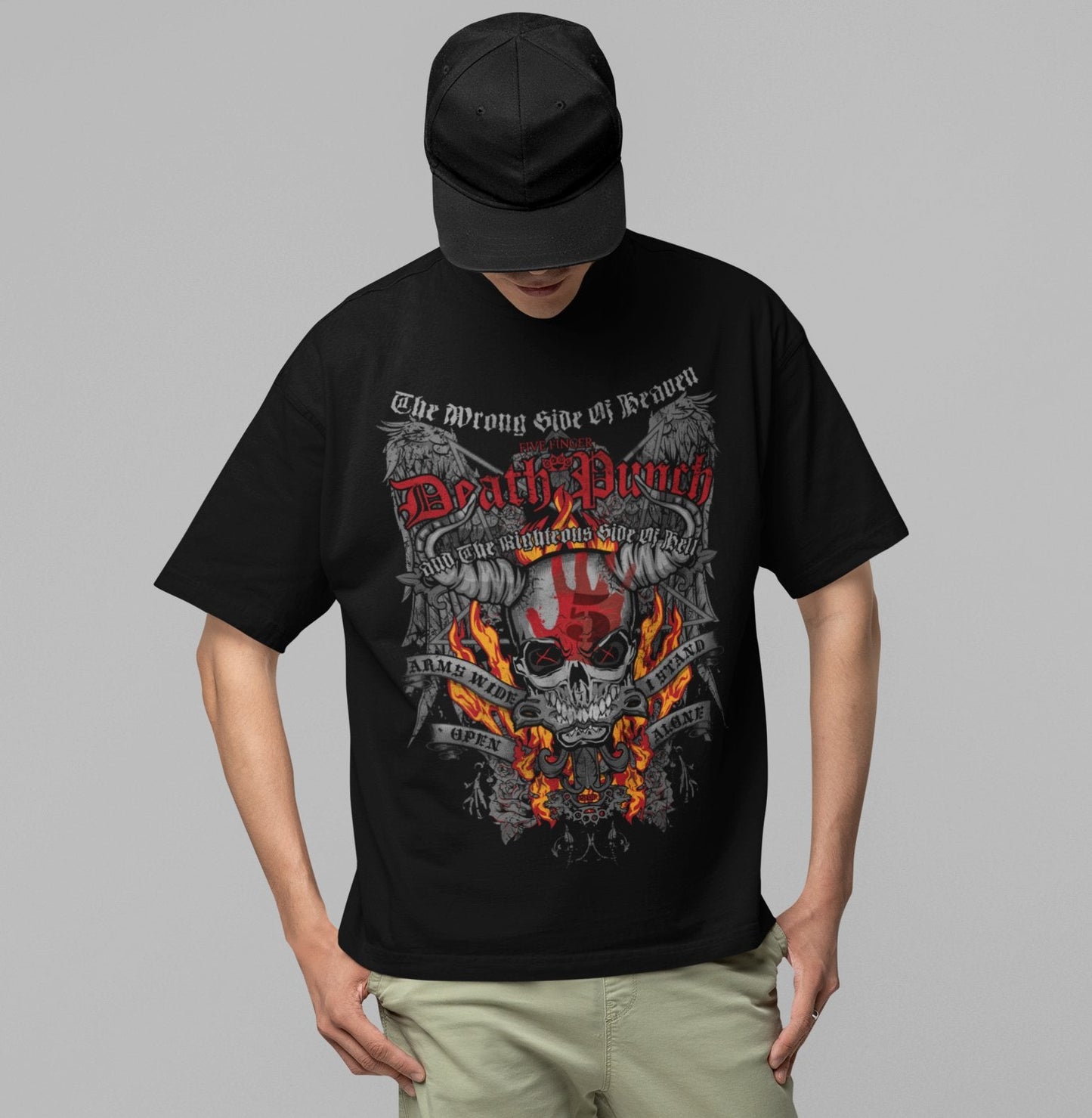 Five Finger Death Punch Wrong or Righteous Jumbo Print Officially Licensed Mens T Shirt Black