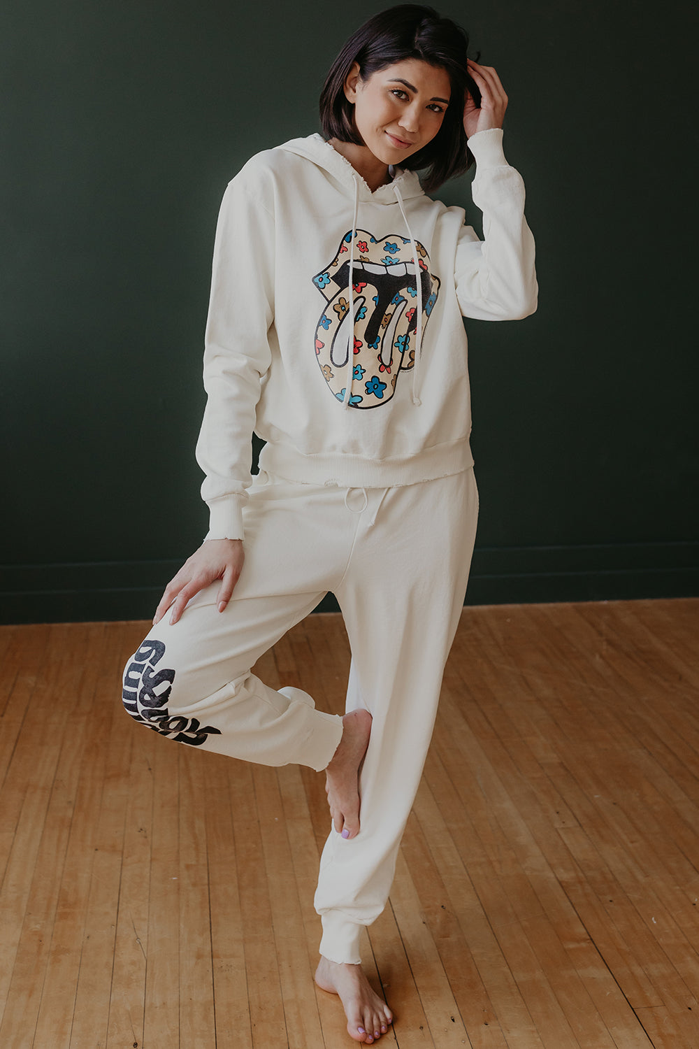 Rolling Stones Flower Power Womens Hoodie White