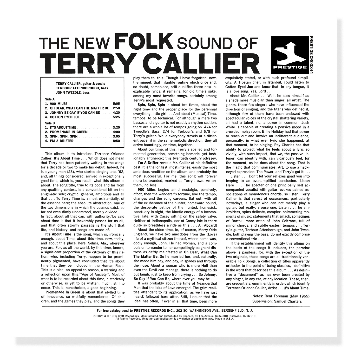 The New Folk Sound Of Terry Callier (Bluesville Series) (180g LP) Vinyl Record