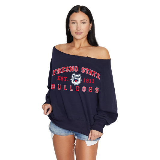 Fresno State Navy Off the Shoulder Sweatshirt Officially Licensed