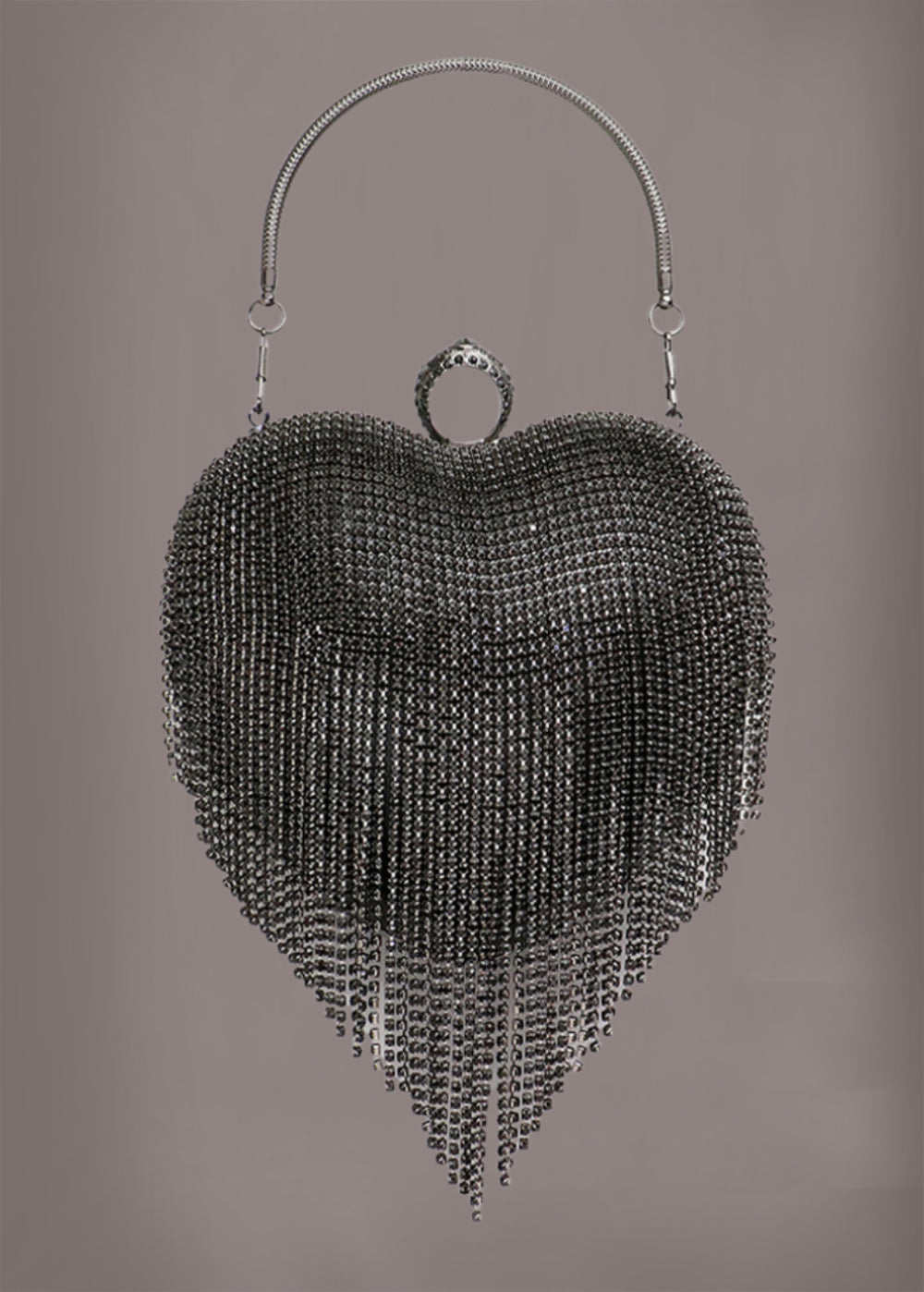 Rhinestone Fringe Heart Clutch Goth Purse