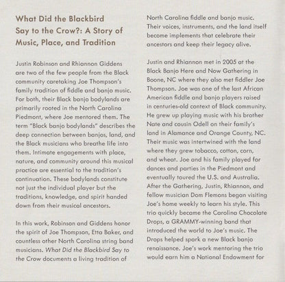 Rhiannon Giddens & Justin Robinson – What Did the Blackbird Say to the Crow Music CD