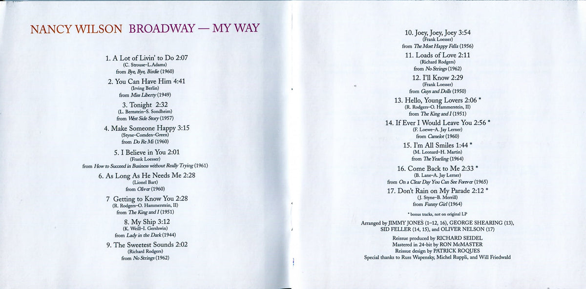 Nancy Wilson – Broadway My Way Music CD