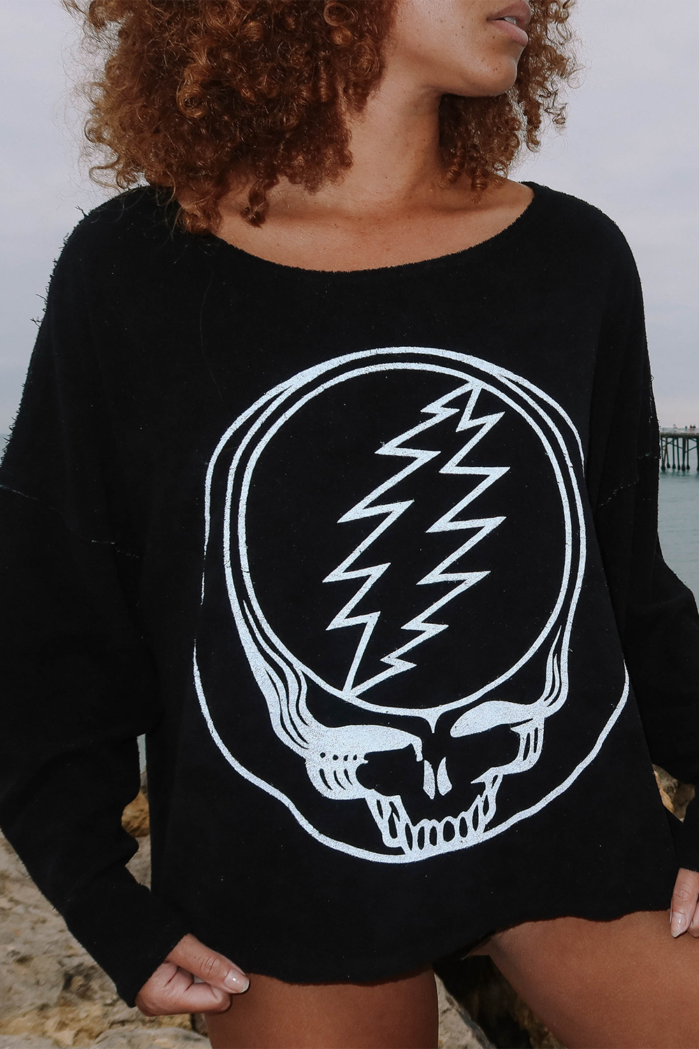 Grateful Dead Stealie Oversized Long Sleeve Top Shirt Black