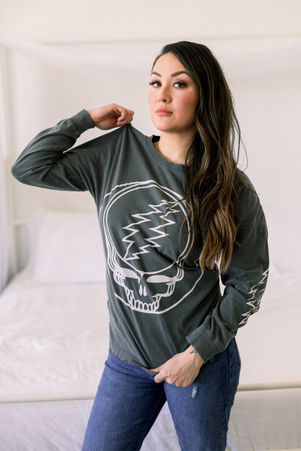 Grateful Dead Outliner Womens Long Sleeve Shirt Black