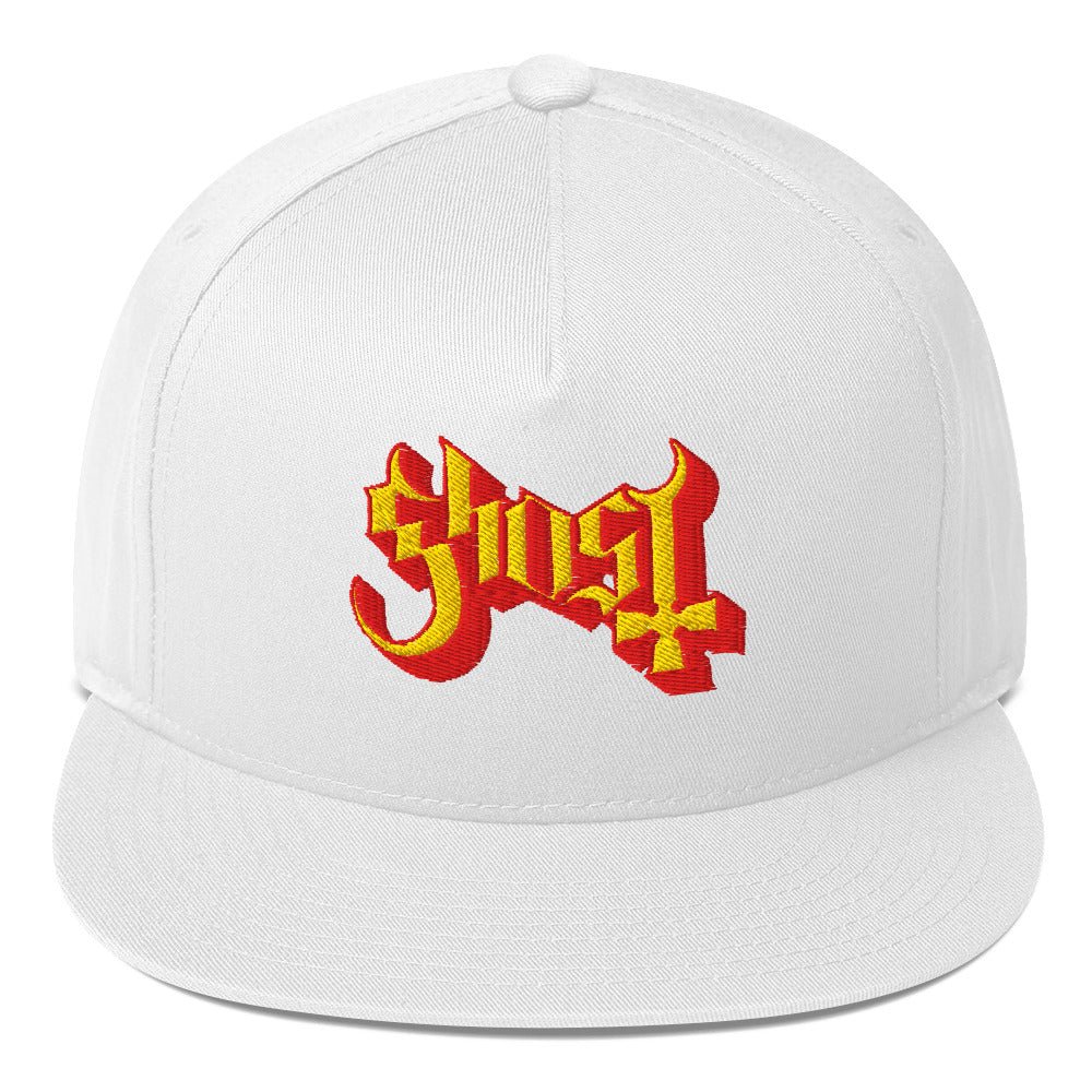Ghost Logo Embroidered Snapback Hat White Officially Licensed