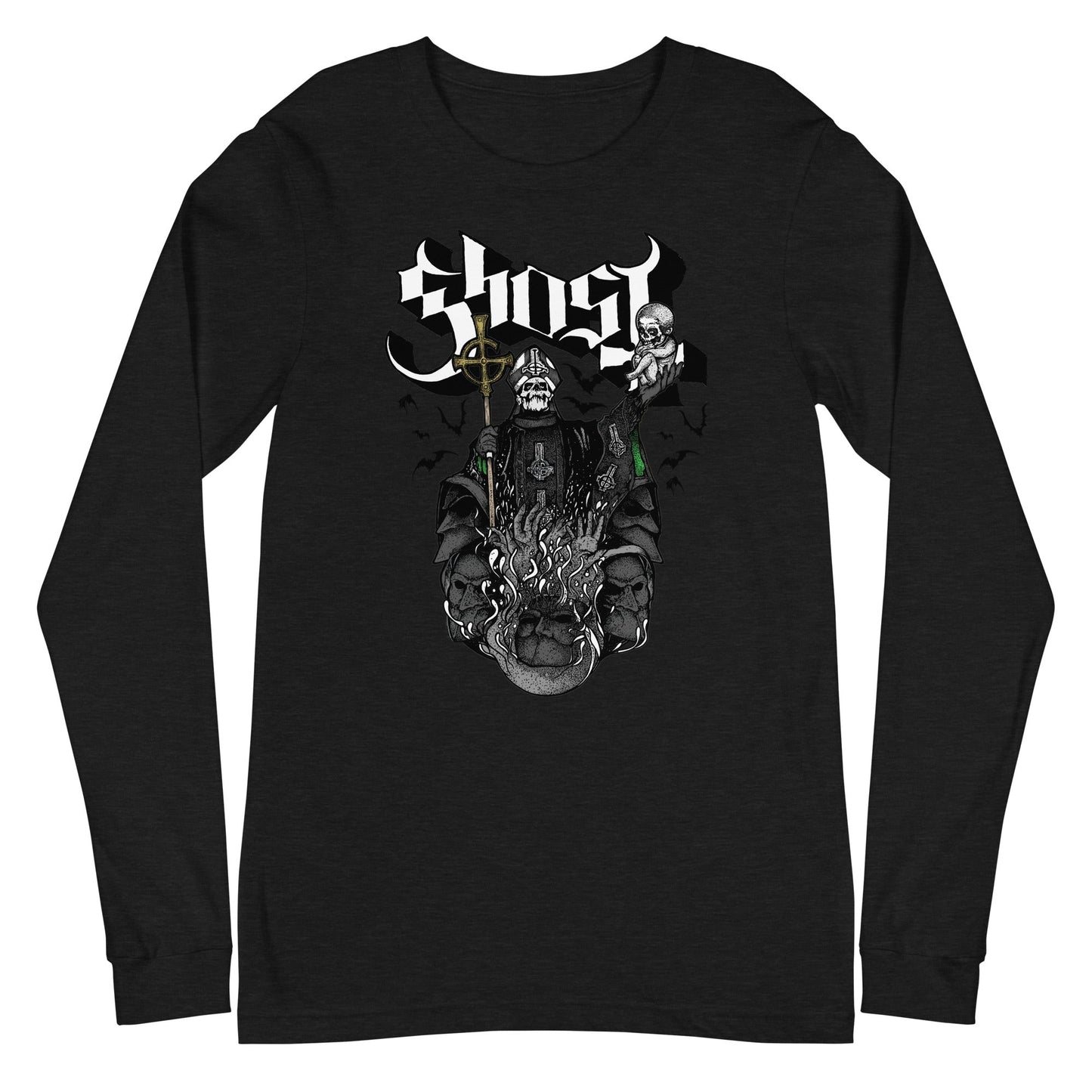 Ghost Darkness Awaits Mens Long Sleeve T Shirt Black