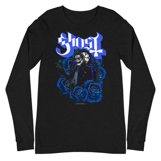 Ghost Blue Roses Mens Long Sleeve T Shirt Black