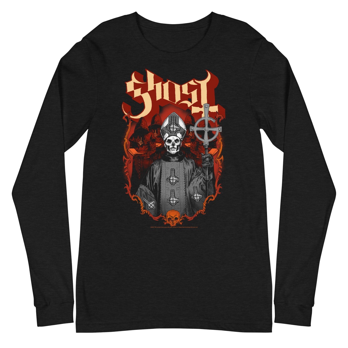 Ghost Skull and Robes Mens Long Sleeve T Shirt Black