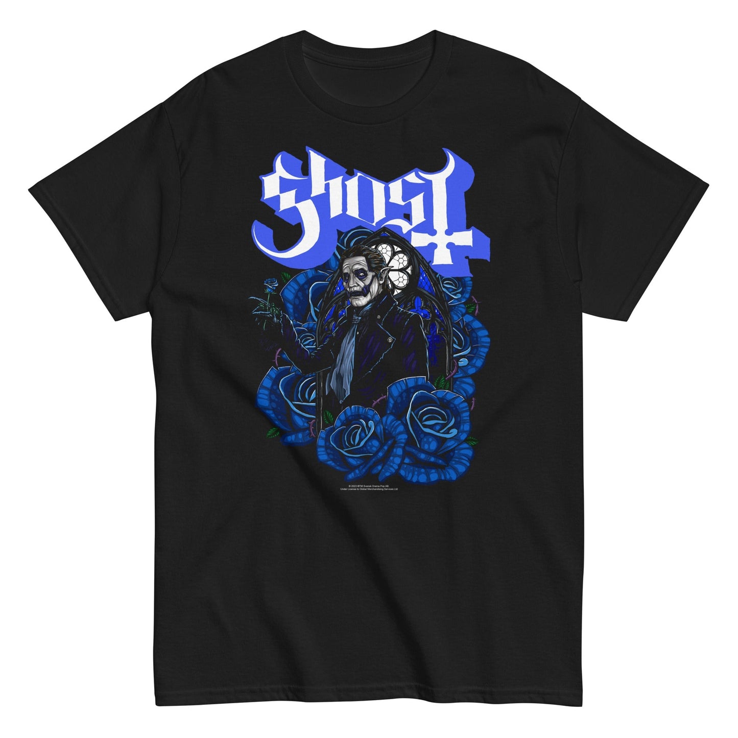 Ghost Blue Roses Mens T Shirt Black