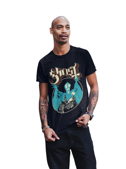 Ghost Castle Jumbo Print Mens T Shirt Black