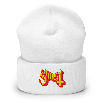 Ghost Embroidered Beanie Hat White Officially Licensed