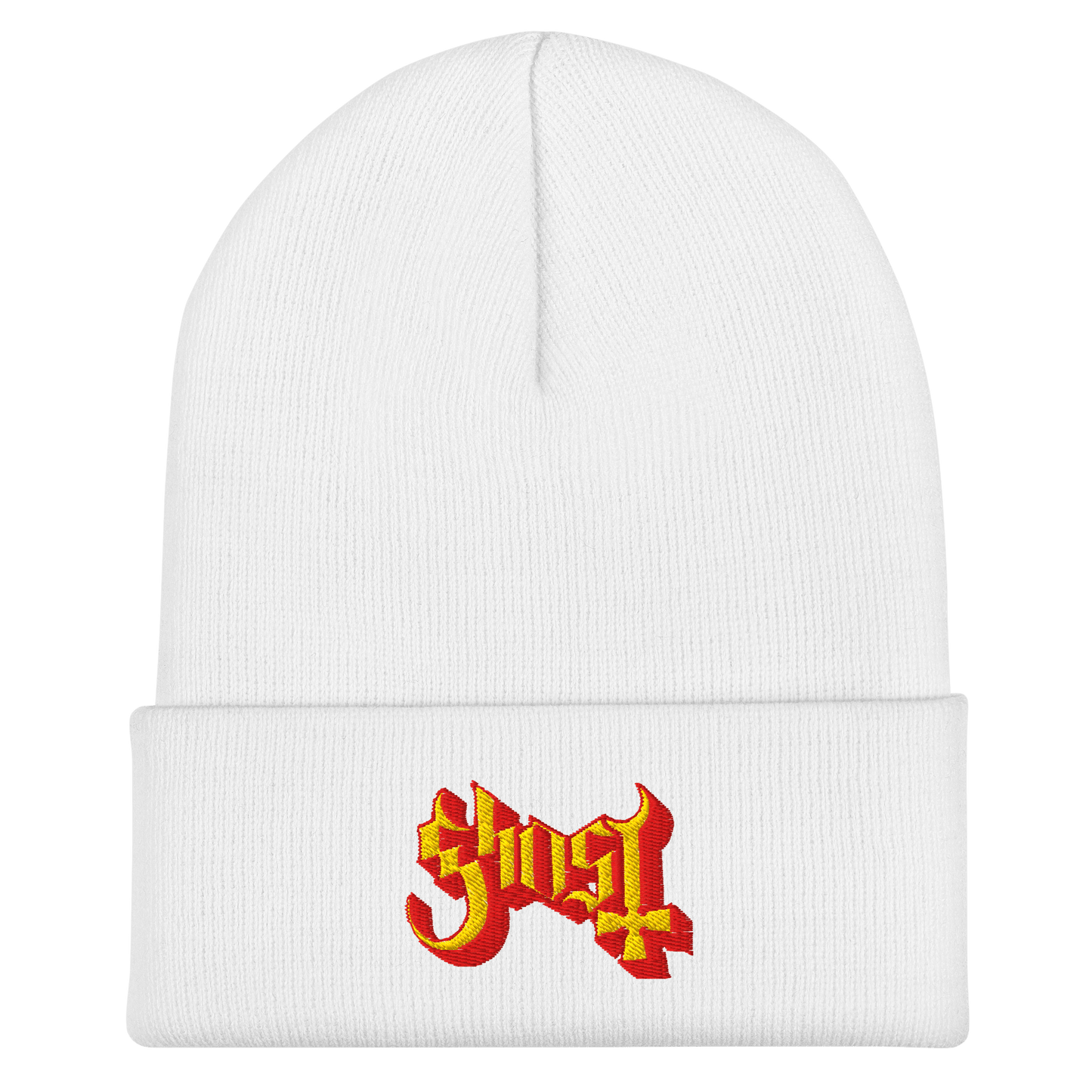 Ghost Embroidered Beanie Hat White Officially Licensed