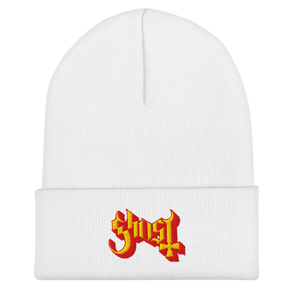 Ghost Embroidered Beanie Hat White Officially Licensed