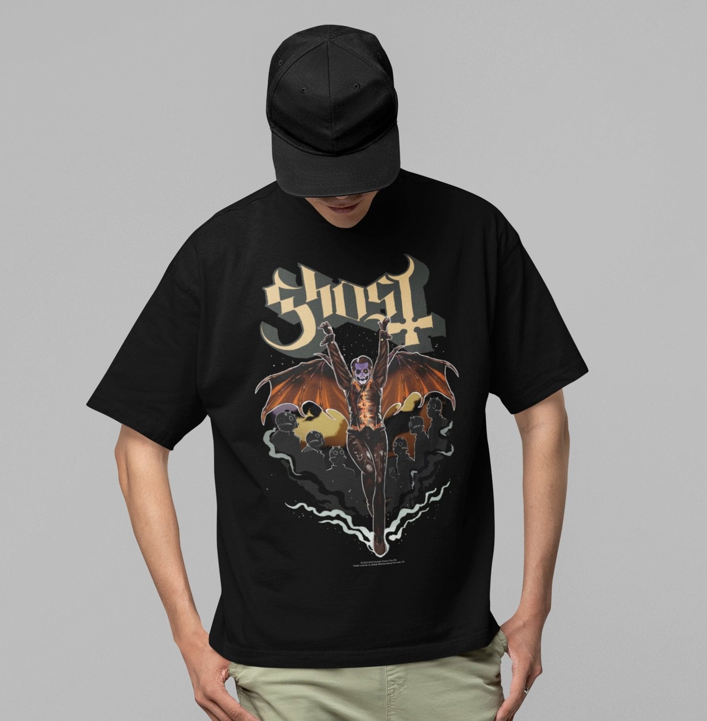 Ghost Fly Over Jumbo Print Mens T Shirt Black