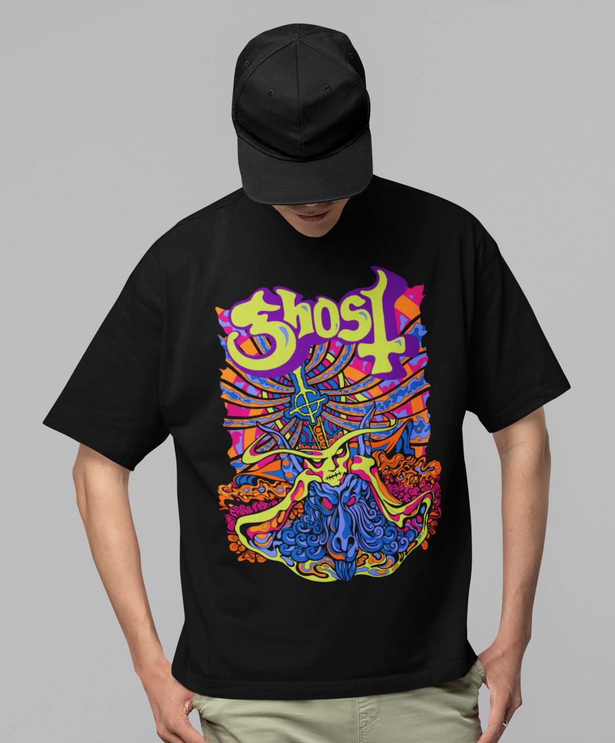 Ghost Stained Glass Jumbo Print Mens T Shirt Black