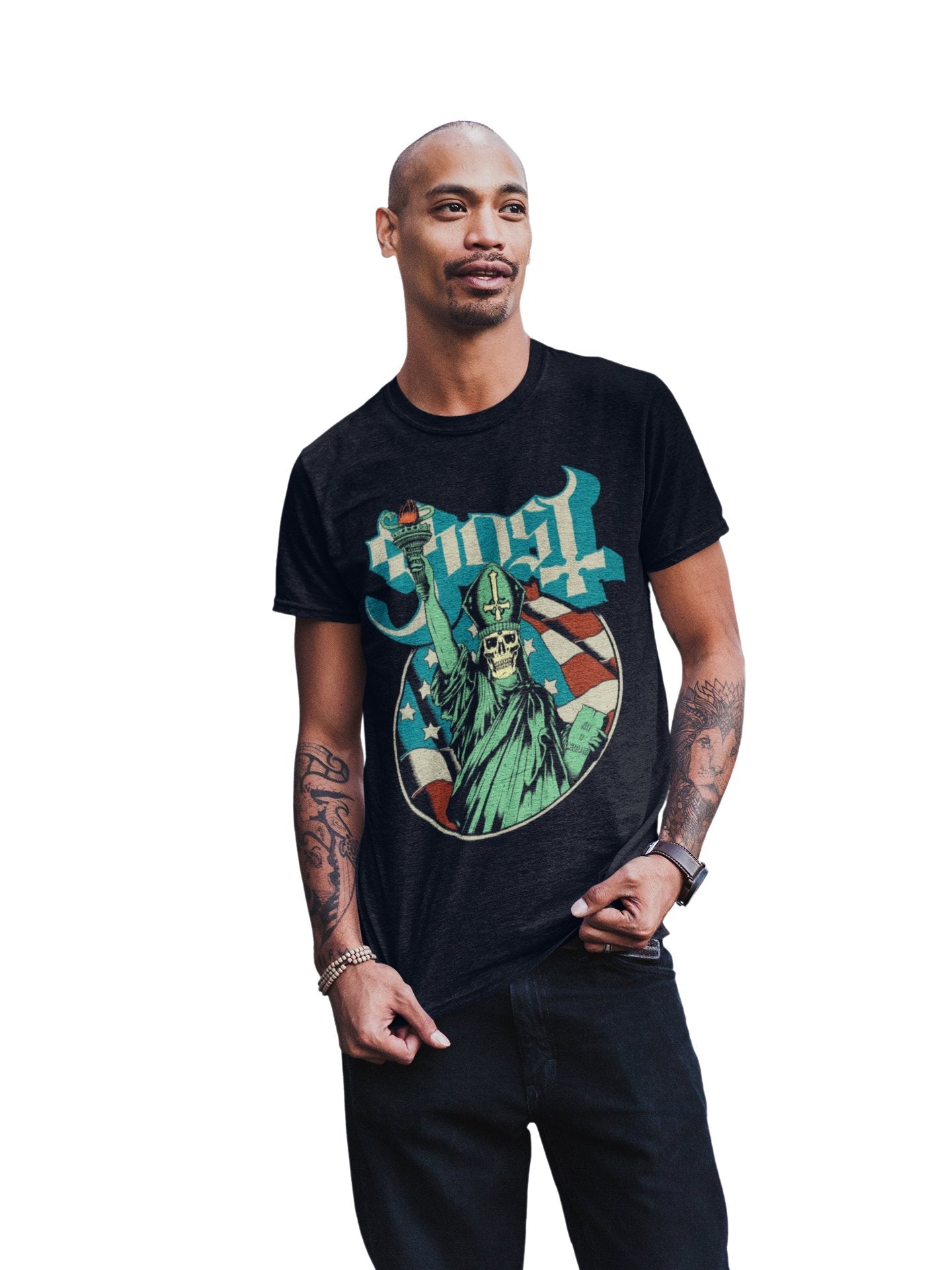 Ghost Statue of Liberty Jumbo Print Mens T Shirt Black