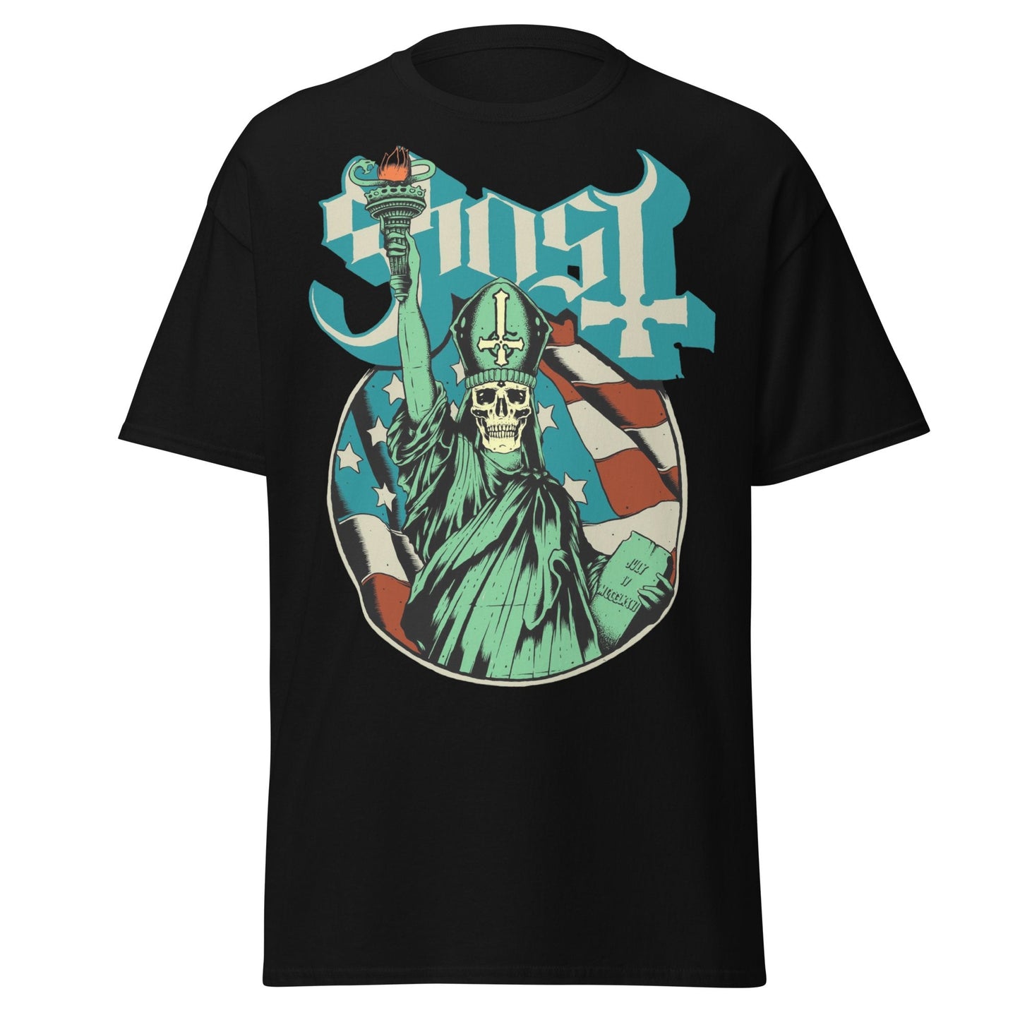 Ghost Statue of Liberty Jumbo Print Mens T Shirt Black