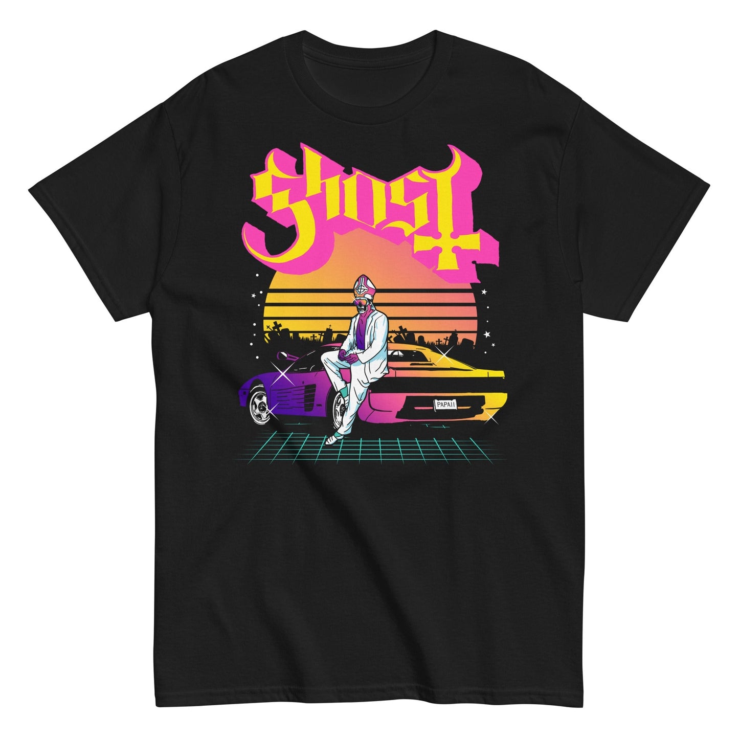 Ghost Sunset Car Mens T Shirt Black