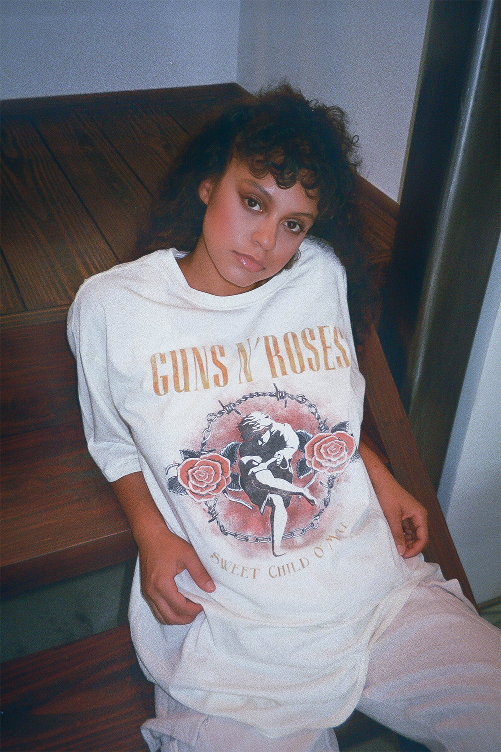 Guns N Roses Sweet Child O' Mine Oversized Tee Dress Shirt Cream