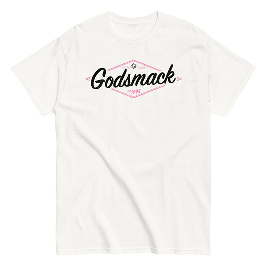 Godsmack Black and Pink Logo Mens T Shirt White