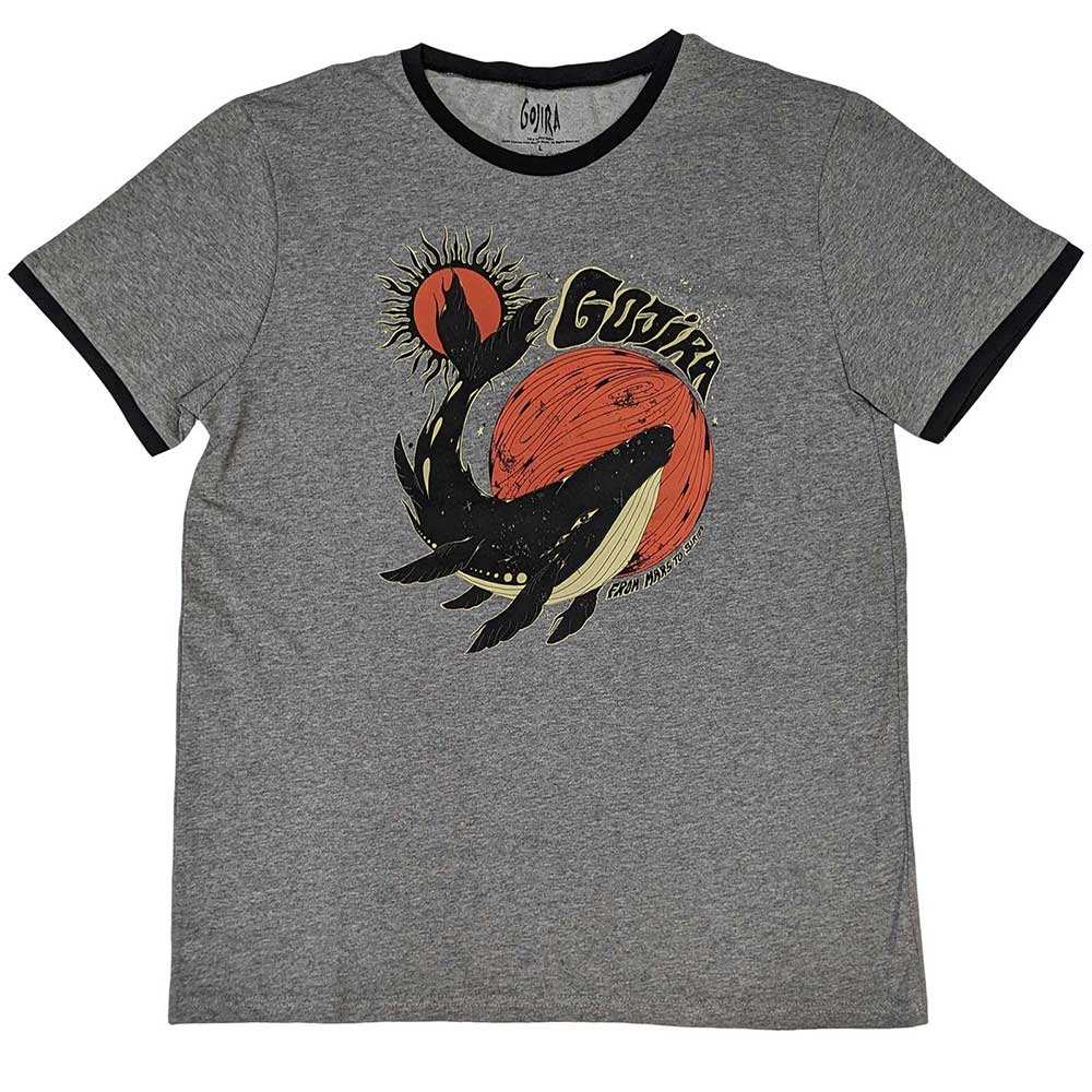 Gojira Whale Mens Ringer T Shirt Grey Officially Licensed