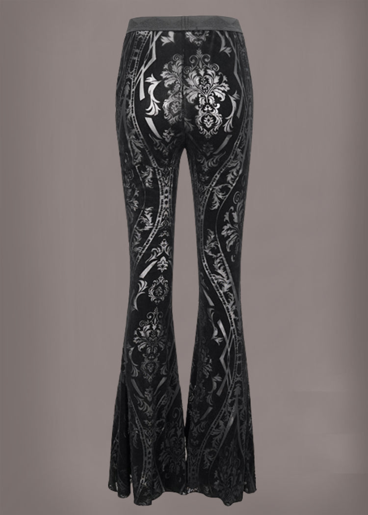 Black See Through Velvet Burnout Bell Bottom Pants