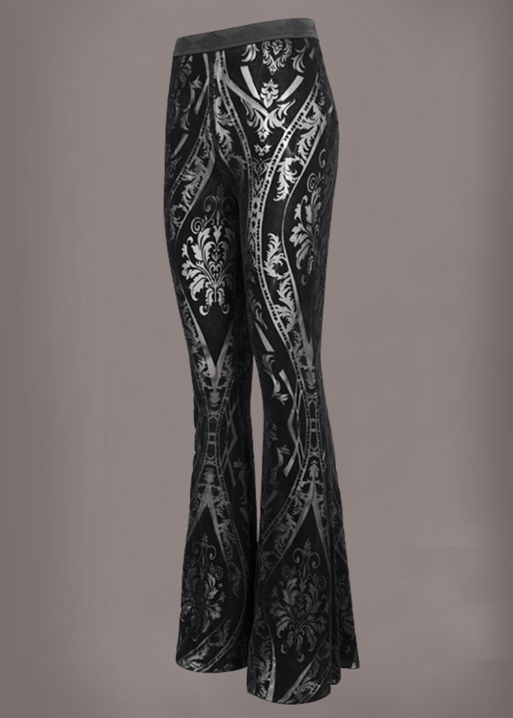 Black See Through Velvet Burnout Bell Bottom Pants