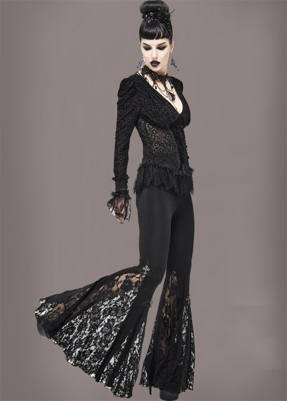 Black Lace Gothic Bell Bottom Pants