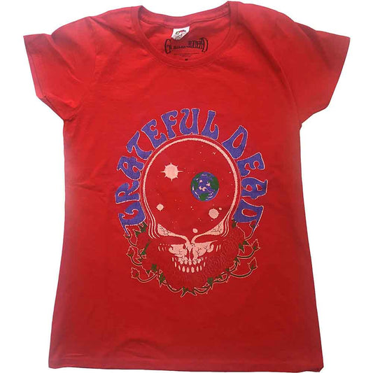 Grateful Dead Space Your Face & Logo Officially Licensed Womens T Shirt Red