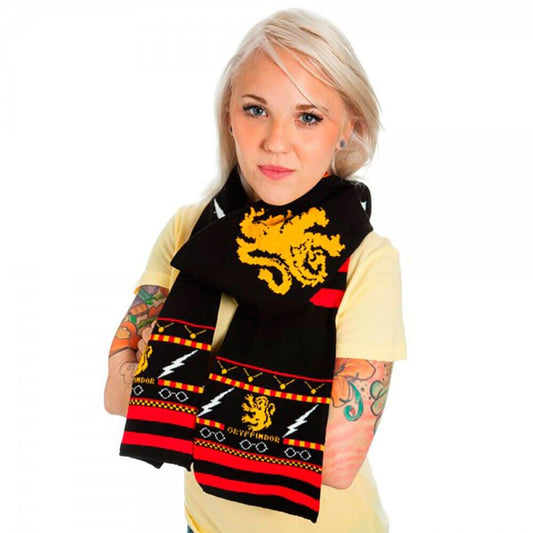Gryffindor Symbols & Pattern Fair Isle Knit Scarf