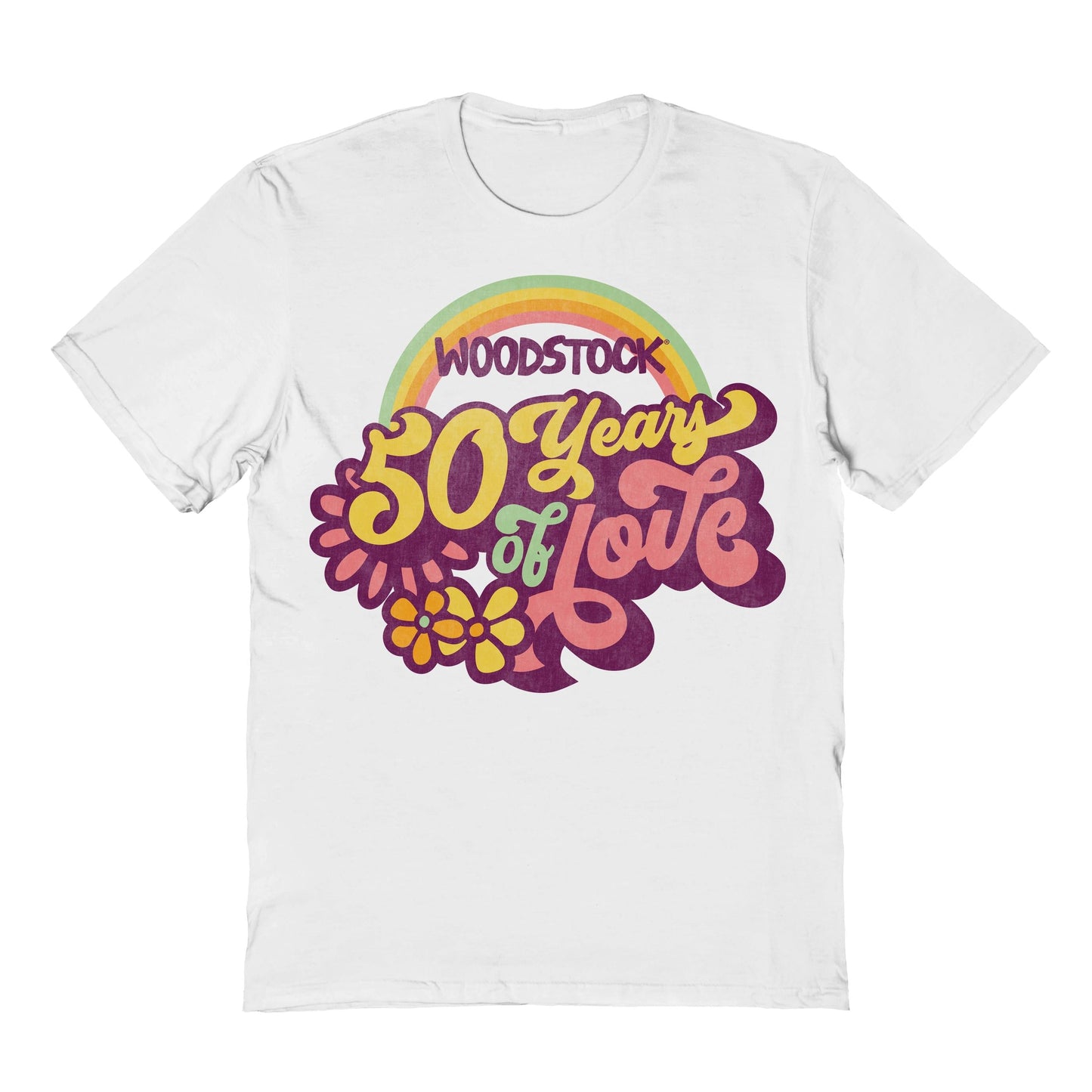 Woodstock 50 Years Groovy Text Mens T Shirt White