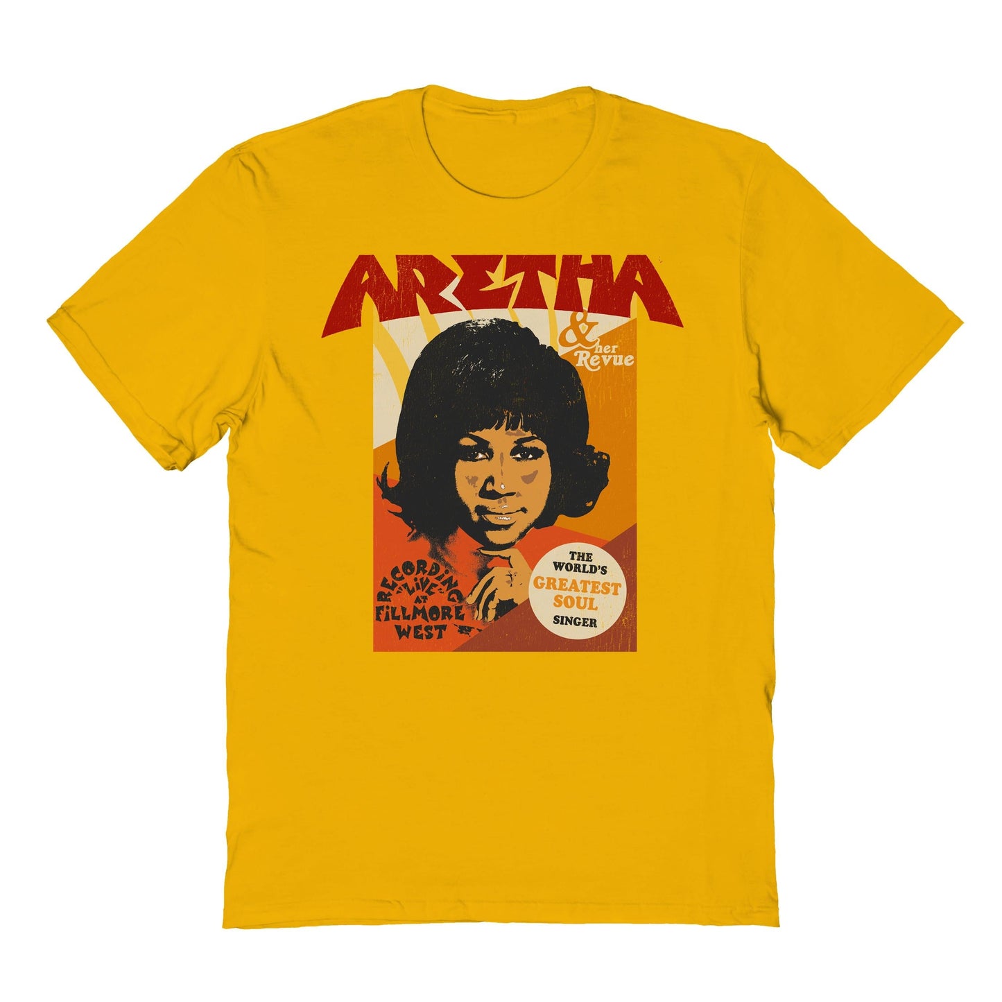 Aretha Franklin Aretha and Revue Mens T Shirt Gold