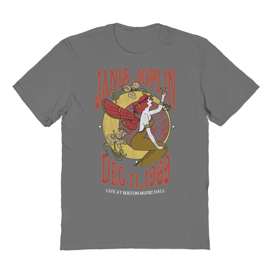 Janis Joplin Boston Music Hall Mens T Shirt Charcoal