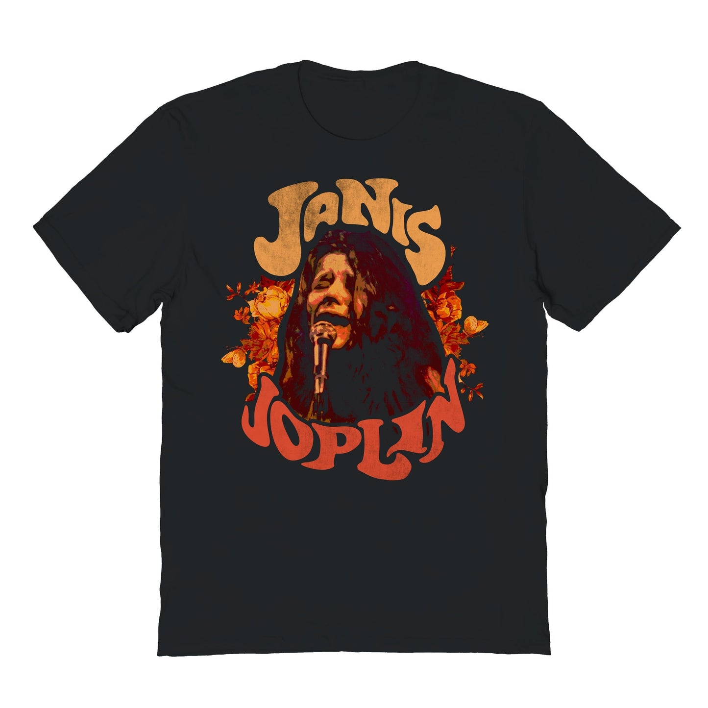 Janis Joplin Flower Crown Mens T Shirt Black