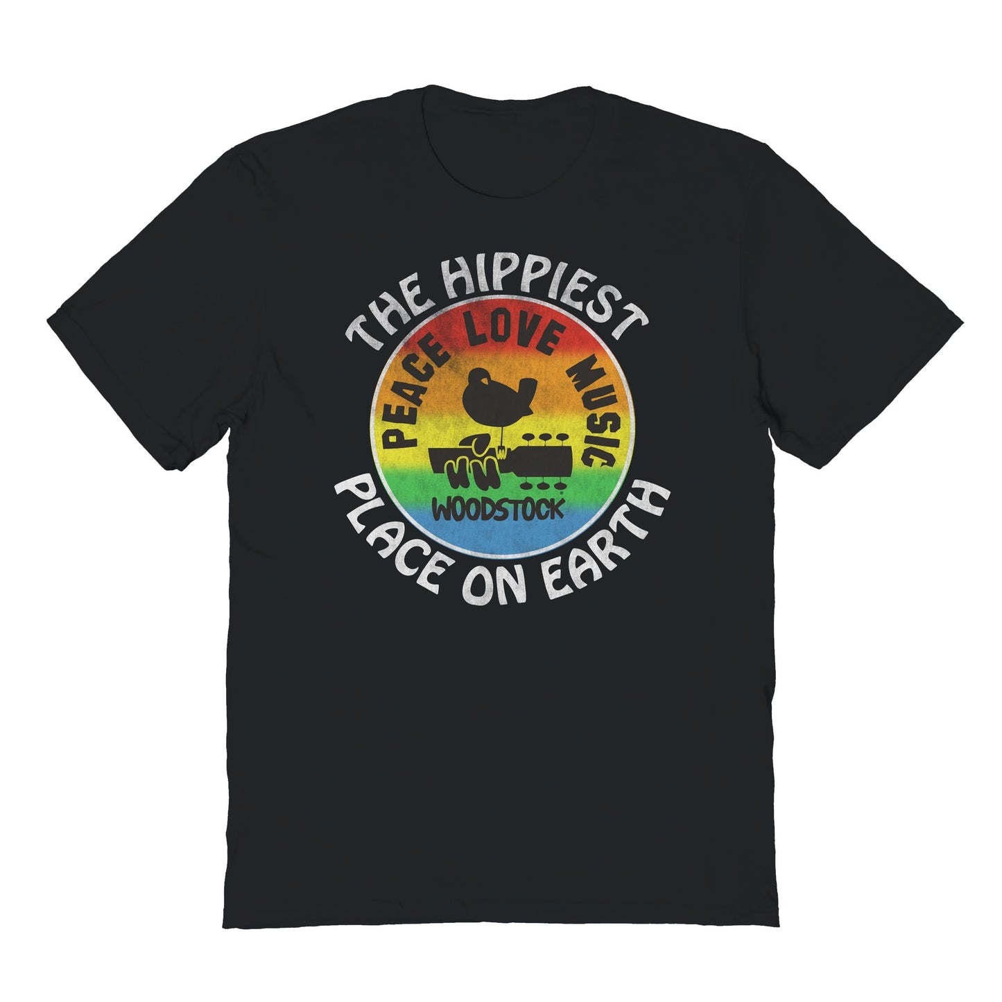 Woodstock Hippiest Place On Earth Mens T Shirt Black