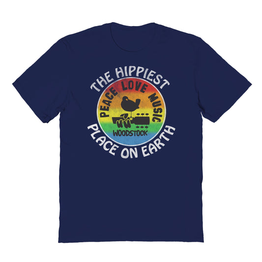 Woodstock Hippiest Place on Earth Mens T Shirt Navy Blue