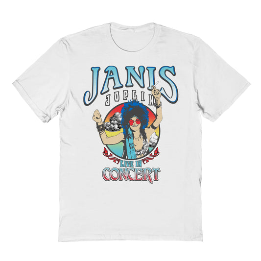 Janis Joplin Live Mens T Shirt White