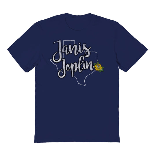 Janis Joplin Yellow Rose Mens T Shirt Navy Blue