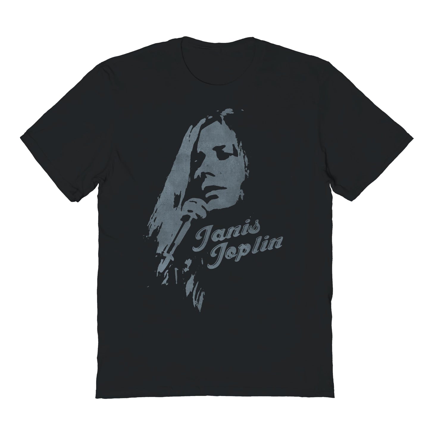 Janis Joplin with Mic Mens T Shirt Black