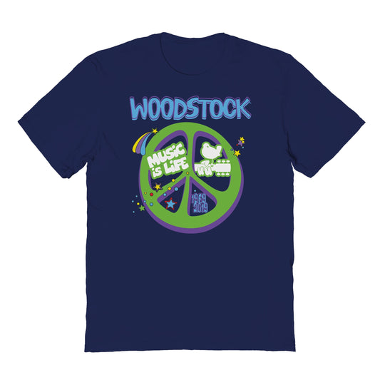 Woodstock Music is Life Mens T Shirt Navy Blue