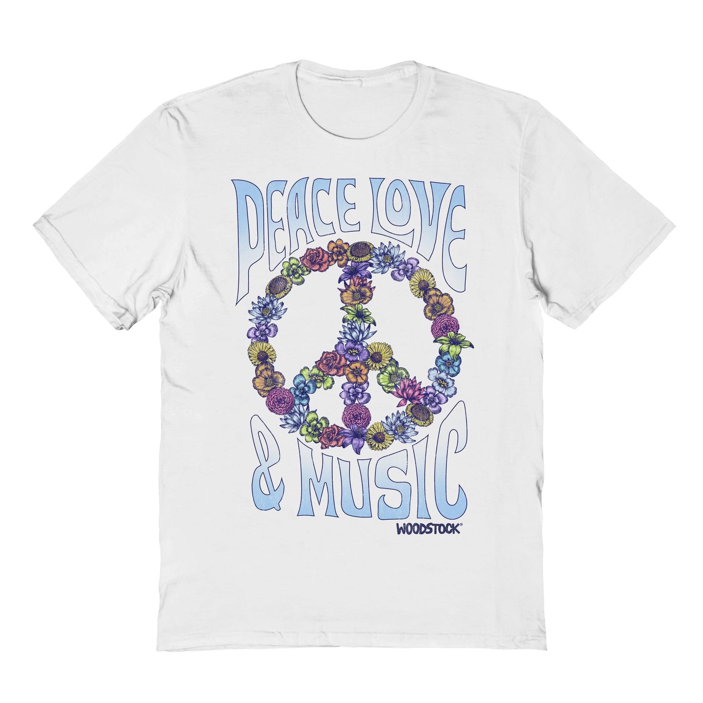 Woodstock Peace Love And Music Mens T Shirt White