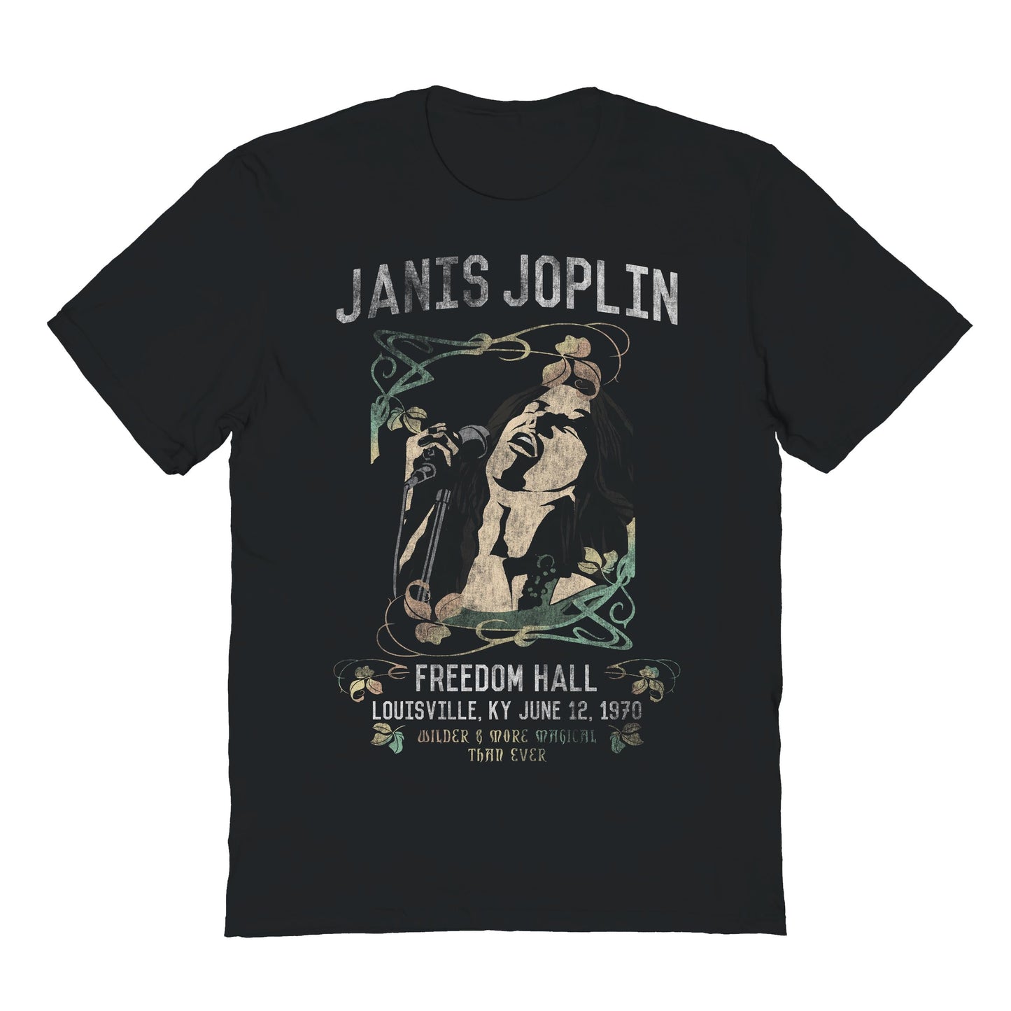 Janis Joplin Poster Floral Mens T Shirt Black