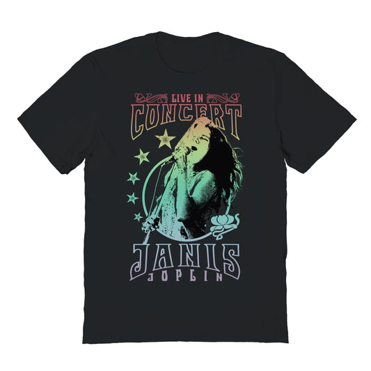 Janis Joplin Rainbow Live in Concert Mens T Shirt Black