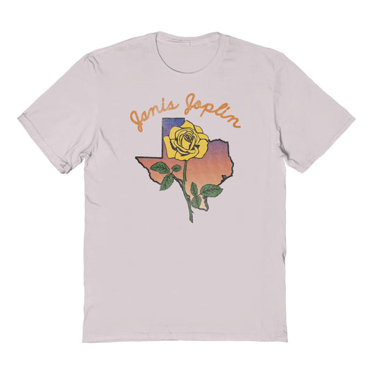 Janis Joplin Texas Yellow Rose Mens T Shirt Ice Grey