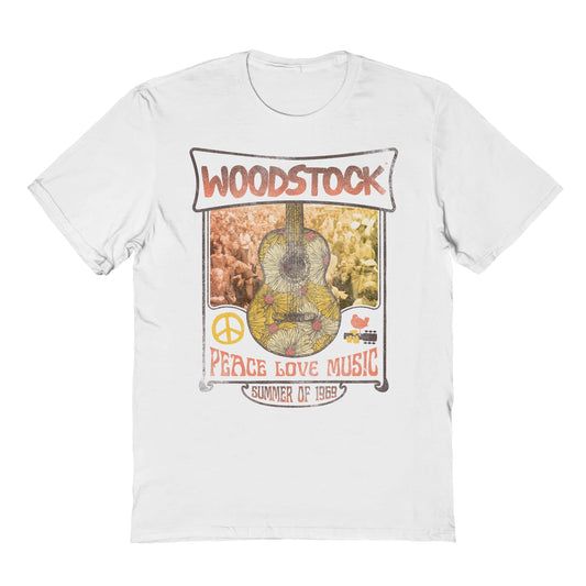 Woodstock Vintage Daisy Guitar Mens T Shirt White