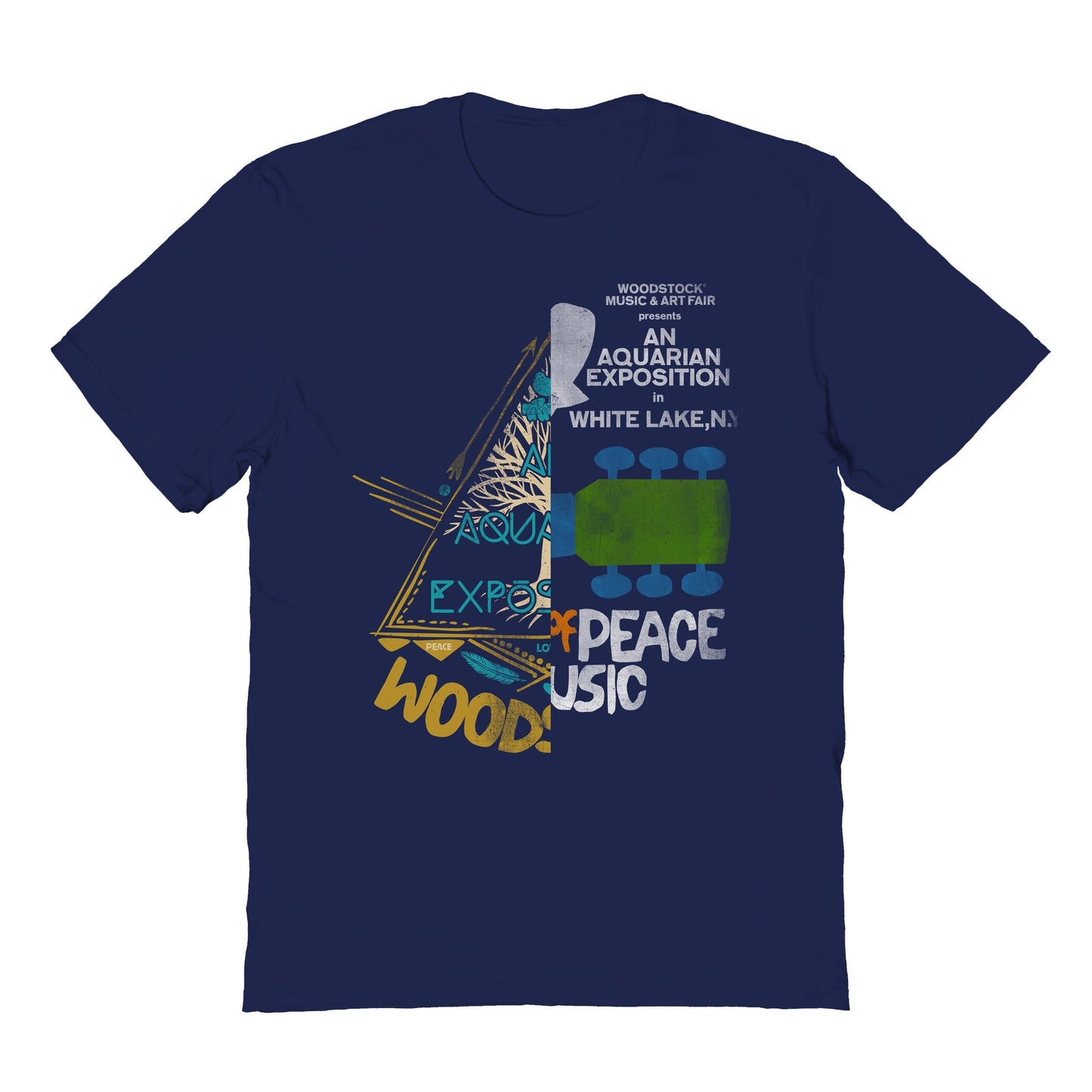 Woodstock Split Graphic Mens T Shirt Navy Blue