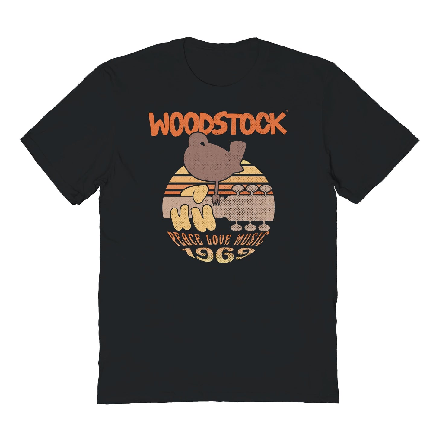 Woodstock Bird Round Vintage Mens T Shirt Black