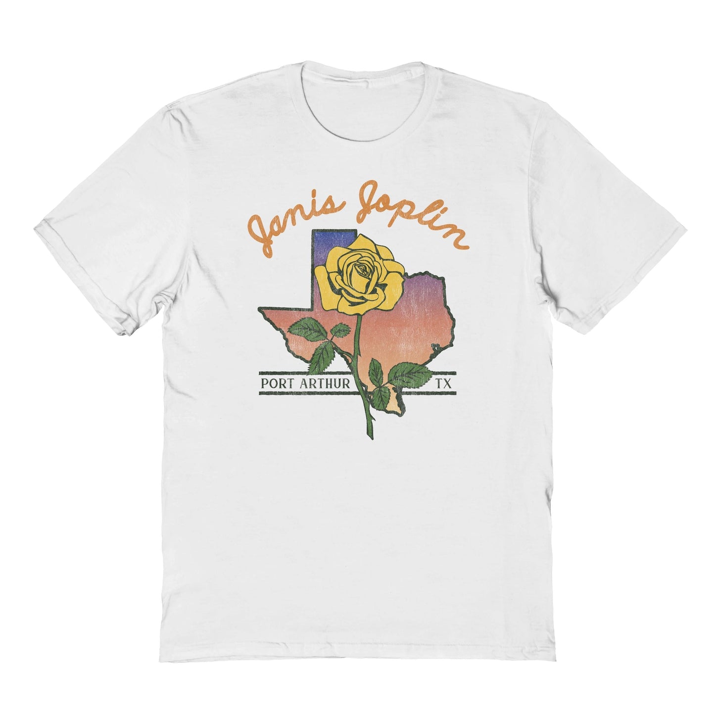 Janis Joplin Yellow Rose Mens T Shirt White