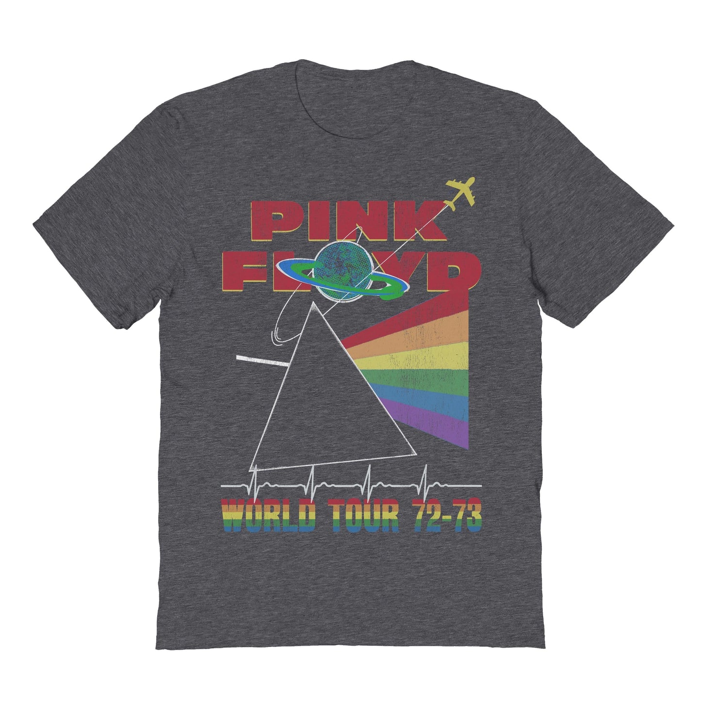 Pink Floyd World Tour Prism 1 Mens T Shirt Dark Heather Grey